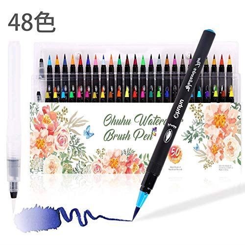 楽天市場 Ohuhu 水彩毛筆 48色セット 水ペン2本 水性 水彩筆 筆ペン