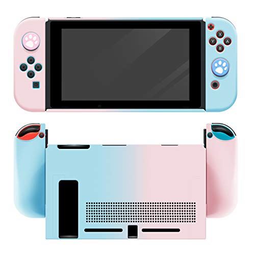 即日出荷 Nintendo Switch対応 シリコンケース スイッチ カバー ５点セット ソフトケース Joy Conカバー アナログスティック カバー 肉球カバー 分体式 全面保護ケース 耐久性 柔軟で変形ににくい キズ防止 衝撃吸収 着脱簡単 指紋防止 ブルー ピンク 春夏新色