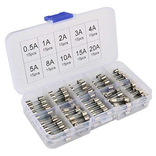 ARTGEAR 150個 5 * 20mm ガラス管 ヒューズ (0.5A 1A 2A 3A 4A 5A 8A 10A 15A 20A のヒューズを各15個づつの) ガラスヒューズ 5*20mm