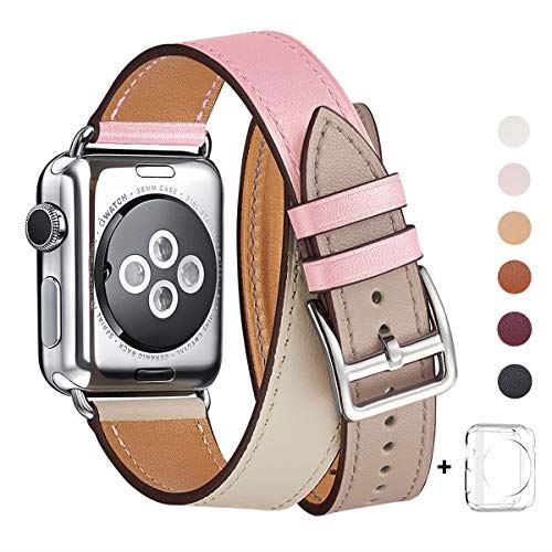安心の定価販売 コンパチブル Apple Watch バンド は本革レザーを使い Iwatch Series 6 Se 4 3 2 1 Sport Edition向けのバンド交換ストラップです コンパチブル アップルウォッチ バンド 42mm 44mm 二重巻き型 ピンク ベージュ 象牙の白 シルバー バックル