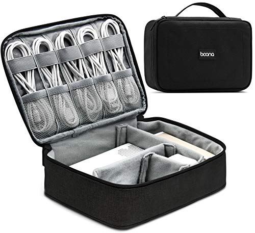 ファッションの Pc小物収納ケース 箱型 Baona トラベルポーチ M 二層式 単層式 M ブラック モバイル万能収納ケース キャリーオンバッグ デジタル デジタルバッグ ハンドル付き 大容量 軽量 旅行 ケーブル出張 Mini タブレット収納ケース Ipad Pc周辺小物収納 旅行