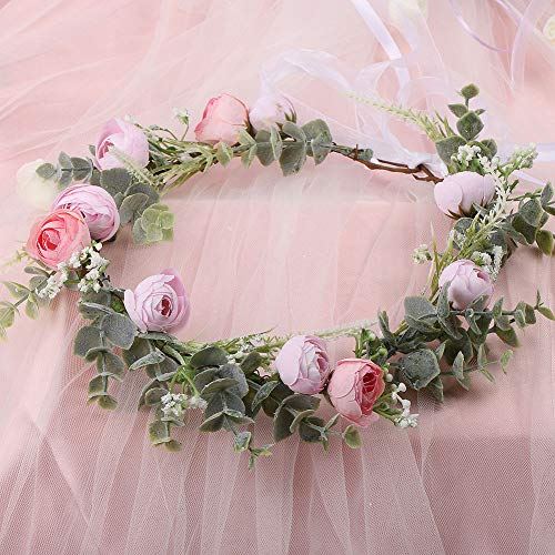 Sitengle 花冠 花かんむり ヘッドドレス 結婚式 髪飾り 花嫁 お花の冠 ヘアアクセサリー フラワー 子供 大人 キッズ ブライダル パーティー クラウン ウェディング 写真撮影 2次会 発表会 演奏会 コンサート ピンク Natural Gaz Org