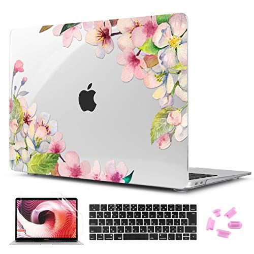 楽天ランキング1位 Cisoo Macbook Air 13 インチ ケース カバー 18 19 A1932 対応 おしゃれ カバー 薄型 耐衝撃 軽量 日本語 Jis配列 キーボードカバー スクリーン 画面 保護フィルム 防塵プラグ付き 最新 Macbook Air 13 インチ A1932 ピンクの花 現金特価
