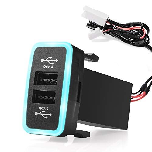 MICTUNING QC3.0カーチャージャー デュアルUSBポート6.4A 12-24V 急速充電 車用充電器 ブルーレッドLEDライト トヨタ用(サイズ