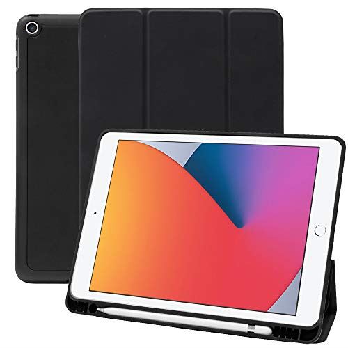 MS factory iPad 10.2 ケース 2020 第8世代 2019 第7世代 アイパッド iPad8 iPad7 カバー Apple Pencil 収納 耐衝撃 スマートカバー ソフト TPU オートスリープ ペンシルホルダー ブラック 黒 IPD-7-S-HDR-BK iPad 10.2 ( 2020 / 2019 )