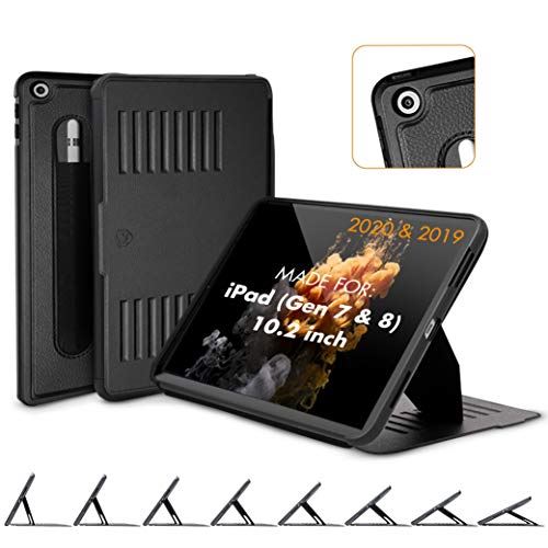 ZUGU iPad 8 / 7世代 ケース 10.2インチ 2020 / 2019 The Muse 極薄 落下衝撃保護 ８段階 スタンド 機能 オートスリープ ペンホルダー ワイヤレス充電 スマートカバー (iPad 10.2 ケース 7世代 / 8世代 ブラック) iPad 10.2 (2020/2019)