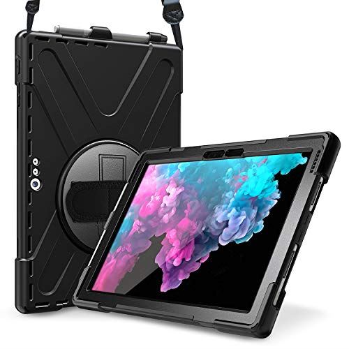 ProCase Surface Pro 保護ケース 耐衝撃 バンパーケース 360°回転スタンド機能 調節可能なショルダーストラップ 対応端末： Surface Pro7/Pro 6/ Pro 5th Gen/Pro 2017/ Pro 4/Pro LTE - ブラック