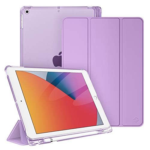 Fintie iPad 8 ケース 2020 iPad 10.2 ケース 第7世代 2019 / 第8世代 2020 半透明バックカバー Apple Pencil 収納可能 三つ折スタンド スリープ機能 軽量 薄型 傷つけ防止 PU iPad 10.2インチ(2020/2019) (モデル番号A2197、A2198、 A2200)（バイオレット）