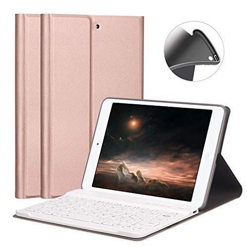 ipad miniケース キーボード iPad mini2 mini3 専用 FUNDA 脱着式 超薄 キーポート付け 保護ケース 指紋防止 スタンド 全面保護カバー(ローズゴールド) iPad mini 1 2 3