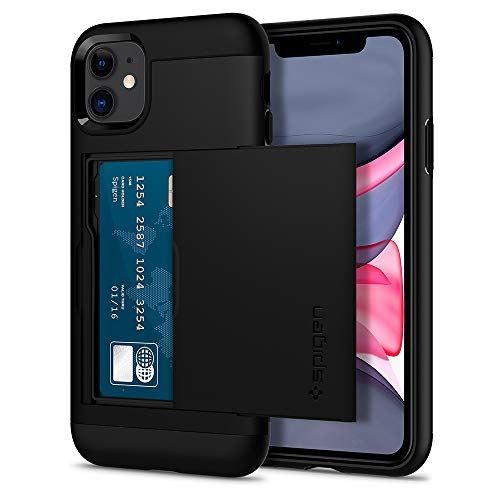 【Spigen】 iPhone 11 容れもの 6.1in 相応う 米軍MIL標準尺度手に入れる 歌留多 納める 耐衝撃 指紋押しとどめる 傷押しとどめる ぼうぜん自失 吸い入れる Qi申し受ける 無線電話申し受ける スリム・アーマー CS 076CS27435 (黒いこと)