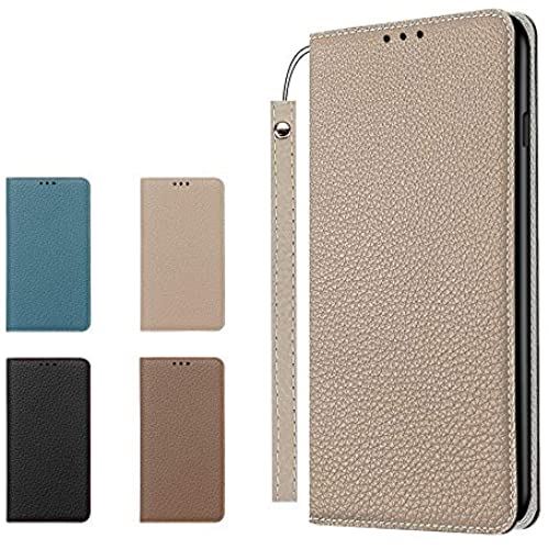 Clicsun iPhoneXR ケース 高級牛本革ケース 手帳型 アイフォンXR カバー 本革 レザー カバー スタンド機能 ストラップ付き マグネット式 カードポケット ギフトボックス付き グレー