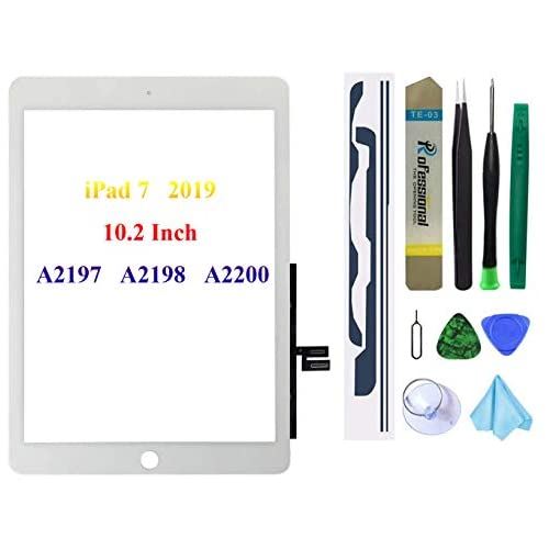 iPad 7 第7世代 10.2インチ (A2197 A2198 A2200)iPad 8 第8世代10.2インチ交換用スクリーン ホームボタンなし デジタイザー交換 (LCDは含まれません) + プリインストール接着剤