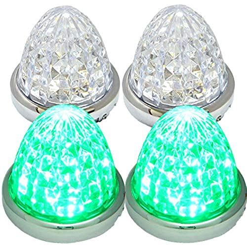 Customize（カスタマイズ） 24V トラック用 LED マーカーランプ サイド マーカー 8面クリスタルカット仕様 16LED 汎用 4個 セット ブルー/イエロー/レッド/ホワイト 各色 (グリーン)