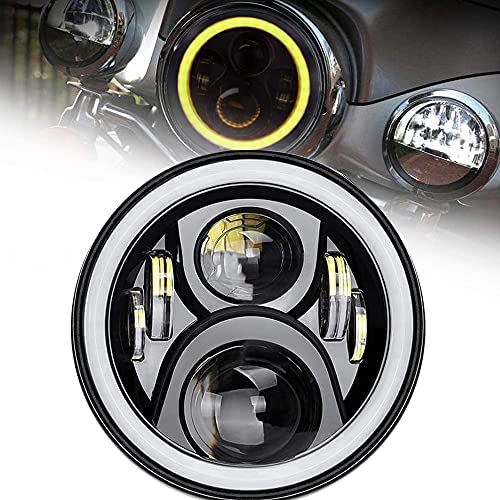 7インチ led ヘッドライト DRL機能付き Hi/Lo切り替え ディライト/白とウインカー/アンバー色機能付き 白色リング付き ホワイト/イエロー リング付き-2｜WES STORE