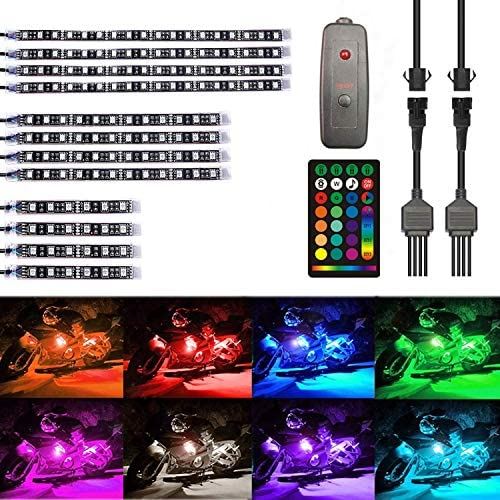ledテープライト バイク用 マルチチャンネル RGBイルミネーション オートバイ ストリップライト GREENBEAN 多種音楽モード ブレーキステアリング機能付き 多種多様点灯モード選択 流れる効果 RFリモコン付き ...