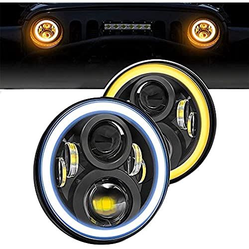jk ヘッランプ 7インチ ledヘッドライトSamman ジープjkラングラー ジムニー プロジェクター 白/黄の変換リング機能付き Hi/Lo切り替え ２個セット… リング付き