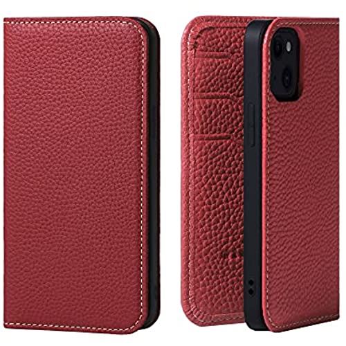 [HANATORA] iPhone13 mini 容れもの 万覚え帳型 本革 シュリンクカーフレザー スマホケース 耐衝撃 羅針盤不当て嵌める 磁石なし 御手々御手伝いさん 差し上げ物にも至適品 当用日記容れもの Edel 赤いこと ケース・カバー-スマートフォン・タブレット