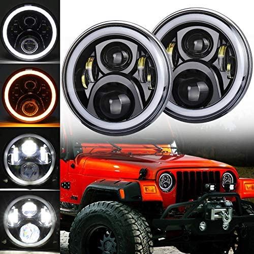 MOVOTOR 7インチ led ヘッドライト, jkラングラー ヘッドライト デイライトとウインカー機能付き jeep ラングラー ジムニー トヨタ FJクルーザー 対応 二個セット ブラック付き|WES STORE
