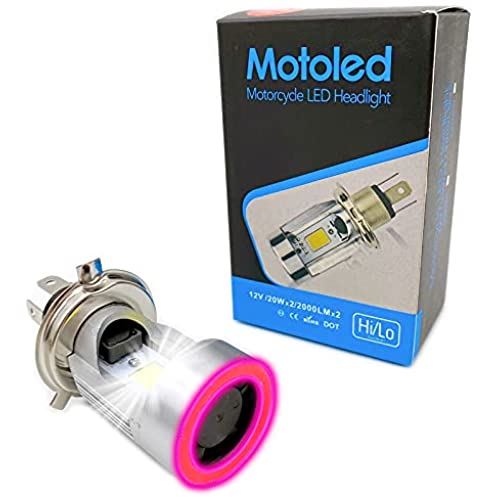 Meliore バイク用 LED ヘッドライト イカリング エンジェルアイ H4 高輝度 COB チップ バルブ 高速冷却ファン 搭載 アルミ構造 (レッド)