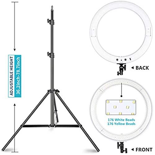 有名ブランド Neewer 18インチLEDリングライトキット 調光可能な色温度