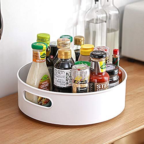 Semlos Lazy Susan ターンテーブル食器棚オーガナイザー 多機能スパイスラック キッチン収納 回転調味料ホルダー ノンスリップ収納引き出しユニット 9インチ グレーホワイト