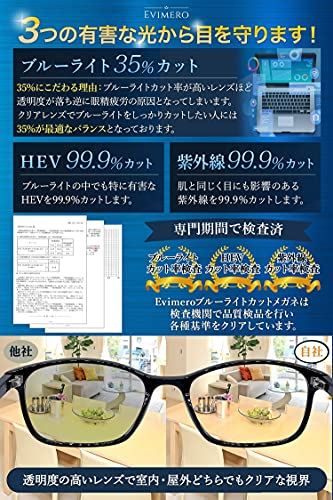 Evimero ブルーライトカットメガネ PCメガネ 伊達メガネ ウェリントン