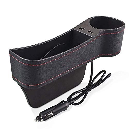 ドリンクホルダー 車用 コンソールボックス 車隙間収納 シートポケット 2usbポート付き サイド収納ボックス 隙間 差し込み カップホルダー カー用品 Puレザー シートサイド 収納ボックス 運転席で使用 右席 新着セール