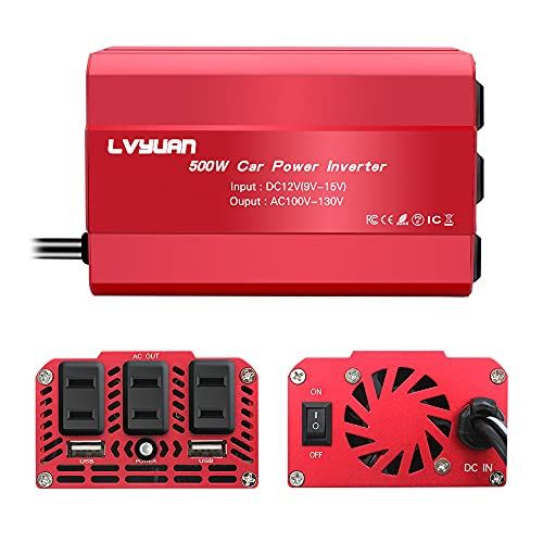 Yinleader インバーター 12v 定格500w 最大1000w Dc 直流 Ac 交流 100v 車載充電器 車中泊グッズ スマホ充電 急速充電器 シガーソケット Acコンセント 3 Usb 初回限定
