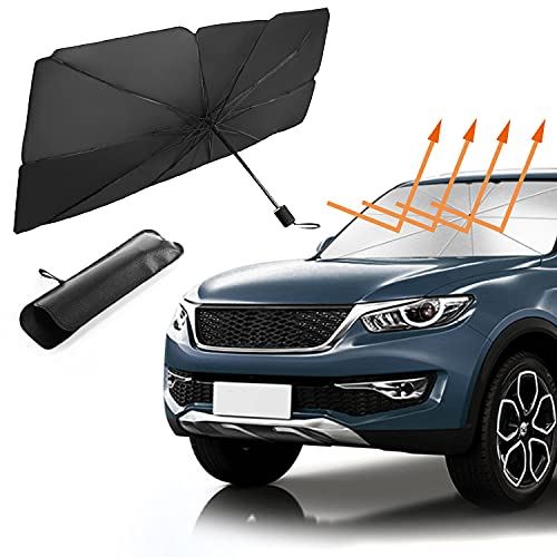 サンシェード 車 フロント 車用パラソル 傘 日よけ 折りたたみ 傘型サンシェード 遮光 遮熱 65cm 125 Mpv適用 放熱効果倍増 Merisny 簡単取付 中大型suv 収納ポーチ付き 紫外線カット暑さ対策