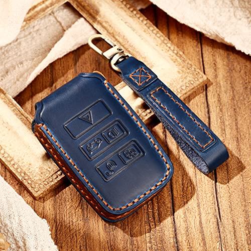 【First choice】[ レンジローバー ディスカバリー & XJ/Fペース/XE/XF/Fタイプ]に対応 牛革 キーケース キーカバー キーホルダー キーバック (ブルー, Bタイプ) 社外品