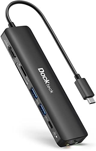 USB C ハブ アダプタ Dockteck 7-in-1 Type c ハブ Lan イーサネットハブドングル 4K 60Hz HDMIポート 1Gbpsイーサネットポート 100W PDポート ...