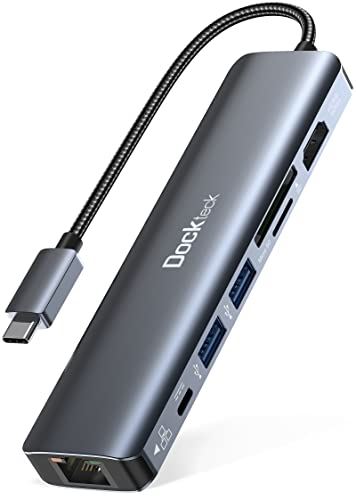 USB Type-C ハブ Dockteck 7-in-1 USB-C ハブ 4K@60Hz HDMI 1Gbps Lan ハブ イーサネット 100WPD急速充電 SD/TFカードスロット USB 3.0