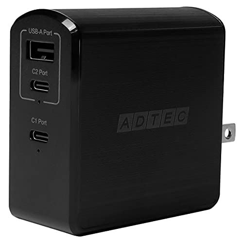 アドテック PD充電器 105W 3ポート【USB-Cｘ2+USB-A】【Power Delivery/GaN (窒化ガリウム) 】iPhone 13Pro/13/12/11/XS/X/XR/8/MacBook/iPad Black