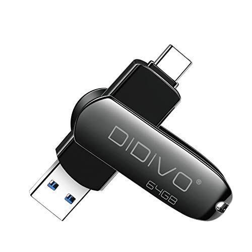 DIDIVO 64GB USBメモリー 2in1タイプC フラッシュドライブ スマホ/タブレット/PC対応 スマホ用 USBメモリ 容量不足解消 両面挿しスマホメモリー USB3.0 高速データ伝送 亜鉛合金ボディー Black|WES STORE