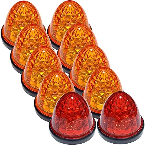 Customize（カスタマイズ） 24V トラック用 LED マーカーランプ サイド マーカー クリスタルカット仕様 16LED 汎用 イエロー/レッド/ホワイト/アンバー 各色 (10個, オレンジ / レッド)