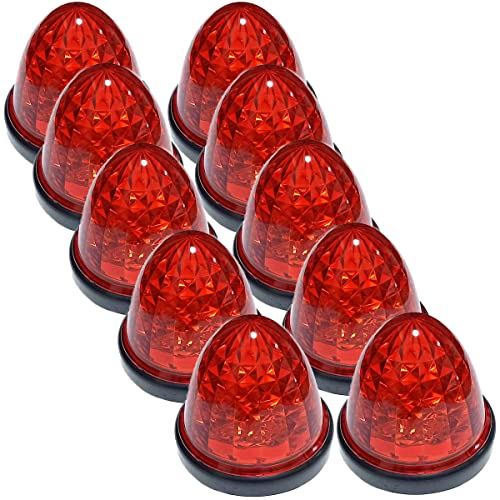 Customize(カスタマイズ) 24V トラック用 LED マーカーランプ サイド マーカー クリスタルカット仕様 16LED 汎用 イエロー/レッド/ホワイト/アンバー 各色 (10個, レッド)|WES STORE
