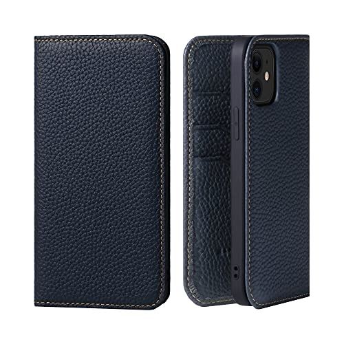 [HANATORA] iPhone12/iPhone12 Pro ケース 手帳型 本革 シュリンクカーフレザー スマホケース 耐衝撃 磁石不使用 マグネットなし ハンドメイド ギフトにも最適品 ダイアリーケース Edel 青 紺 ネイビー ブルーインディゴ PH-12Pro-BlueIndigo ブルー・インディゴ