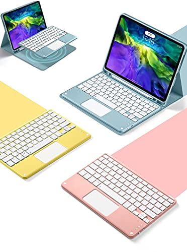 大型タッチパッド付き iPad 9 iPad 10.2キーボード ケース マグネット 脱着式 iPad 第9世代 8世代 7世代 手帳型 US配列 Apple pencil 収納 iPad 7 iPad ... iPad9/iPad8/iPad7 (10.2インチ) ブルー