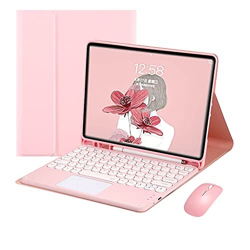 店舗 タッチパッド搭載 Ipad 9 10 2キーボード ケース ワイヤレスマウス付き 3点セット マウス機能 可愛い 丸型キー ペンホルダー付き Ipad7 Ipad8 第8世代 9世代 10 2 Ipad9 ピンク Fucoa Cl