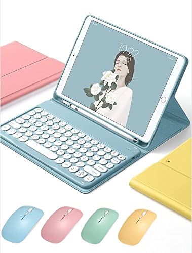 マウス付き iPad 第9世代 第8世代 第7世代 キーボードケース カラフル 丸型キー レディース 可愛い iPad 9 8 7 アイパッド 10.2 インチ キーボードカバー ワイヤレス bluetooth カラーキーボード Apple pencil 収納可能 (iPad7/8/9, ブルー) iPad7/iPad8/iPad9|WES STORE