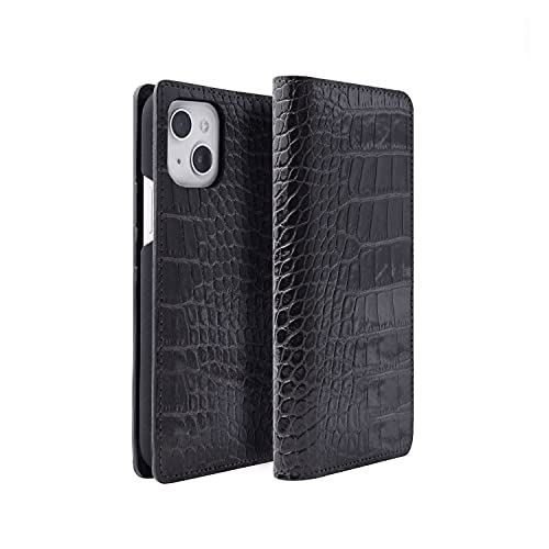 ABBI SIGNATURE iPhone 13 mini 万覚え帳型 入れもの 本革 クロコダイル 型押しなめし革 イタリアンなめし革 日本製 御手々御手伝いさん 歌留多納める 3枚 LIPARI 黒いこと ABS21788i13MNBK