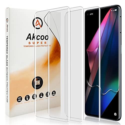 【3枚セット】OPPO Find X3 Pro フィルム 全面吸着（液体分散技術）， Akcoo 9H硬度 旭硝子製 Find X3 Pro 5G UV ガラスフィルム タッチ感度が良い 指紋認証対応 撥油加工 飛散防止