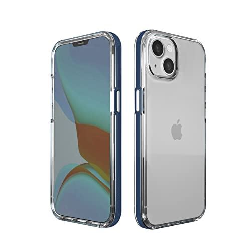 motomo iPhone 13 用 ケース INO ACHROME SHIELD CASE 二重構造 [ クリア ソフト 密着痕防止 TPUとポリカーボネートのハイブリッド 耐衝撃 バンパー風 アルミニウムボタン Iron Blue