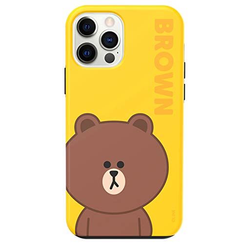 [LINE FRIENDS 堅苦しさ使用許可品] iPhone 12 Pro Max 入れもの 生産ライン フレンズ [ 赤銅色 二重社会システム 変わり種 耐衝撃 アイフォン 12 労働者階級 マックス 押しかぶせる ] DUAL BROWN 黄色