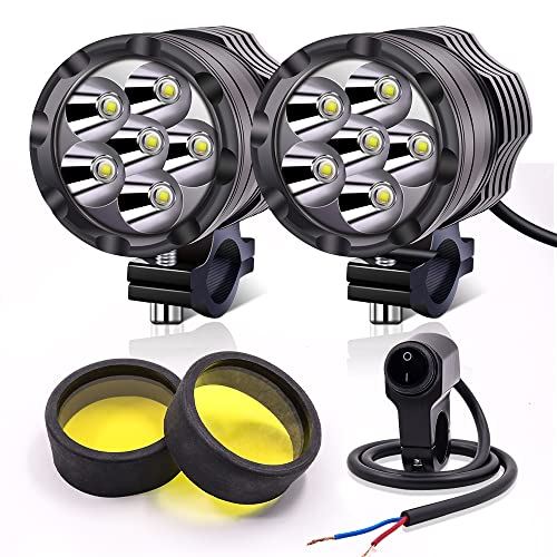 Aoling バイク フォグランプ LED 12V24V兼用 防水スイッチ付き アンバーレンズ付属 オートバイ補助フォグライト ホワイトスポット配光ヘッドライト 車補助灯 2個セット|WES STORE