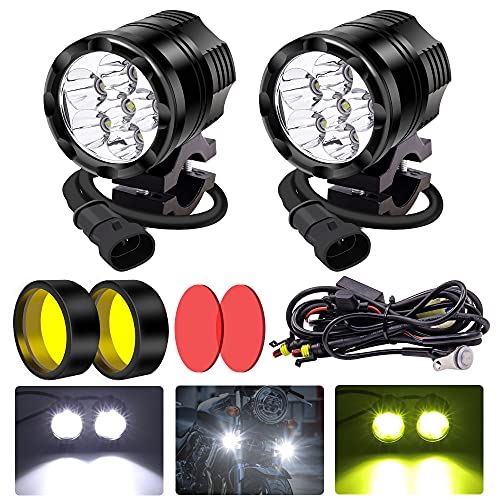 X-STYLE バイク フォグランプ led ハーネスキット 3色 60W ヘッドライト 補助灯 12V 24V兼用 プロジェクター 高輝度 防水 超長寿命 ワークライト スイッチ付き 2個入り 白黄赤
