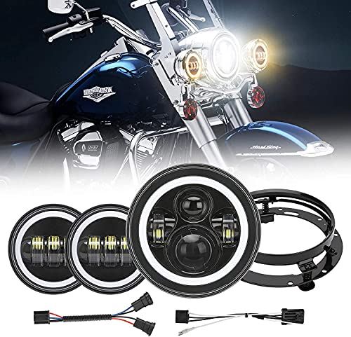 7インチ led ヘッドライトリング付き ハーレーダビッドソン用 4.5インチフォグランプ Hi/Lo切替型 LED補助灯 ヘッドランプキット 7インチステーブラケット付き ブラック|WES STORE