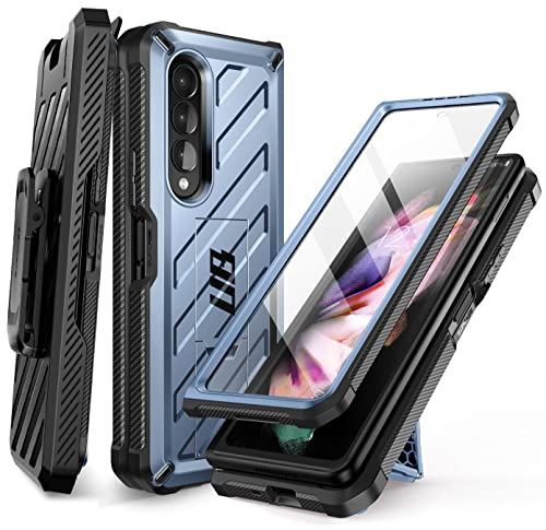 SUPCASE Galaxy Z Fold 3 5G (2021) ケース SC-55B SCG11 全面保護 米軍MIL規格取得 保護フィルム付き スタンド機能 耐衝撃 腰掛けクリップ付属 保護 バンパー 金属ブルー