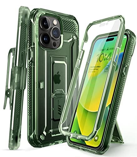 SUPCASE iPhone14 Pro Max 容れもの 6.7in 2022 全面保護すること 耐衝撃性 米軍事標準尺度手に入れる 容れものと液晶保護すること写真フィルム一体型 防塵 腰掛けゼムクリップ付き添い人 運動競技 UBPro続きもの iPhone14Pro Max 澄み切った緑