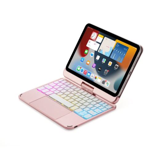 360°回転 iPad Mini6 キーボードケース タッチパッド搭載 バックライト付き 磁気吸着式 iPad mini 第六世代 8.3インチ キーボードカバー 一体型 磁気脱着 マグネット式 (ローズゴールド)